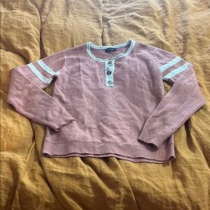 Roolee Pink and White Crew Neck Sweater with Stripes